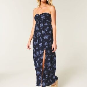 Hollister Strapless Dress in Navy with Blue Floral